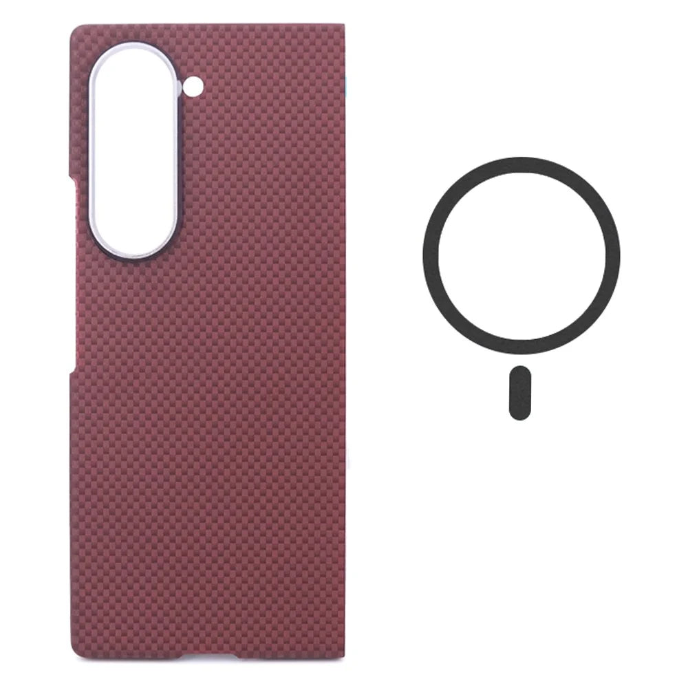 For Samsung Galaxy Z Fold6 5G Magnetic Case Carbon Fiber Pattern Hard PC Phone Cover - Red / Black - 1