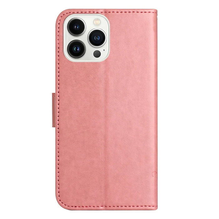 For iPhone 16 Pro Case PU Leather Wallet Phone Cover Butterfly Flower Pattern - Pink - 5