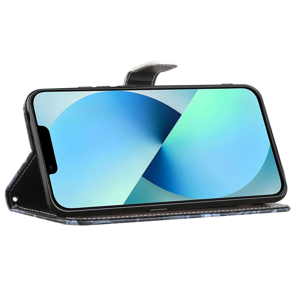 For iPhone 16 Pro Leather Phone Case Cross Texture Pattern Printing - Leopard - 3