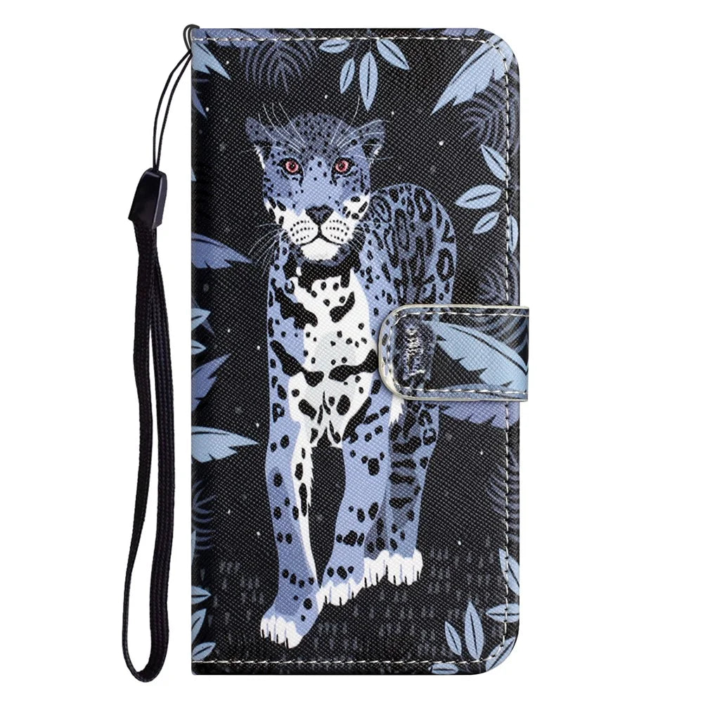 For iPhone 16 Pro Leather Phone Case Cross Texture Pattern Printing - Leopard - 4