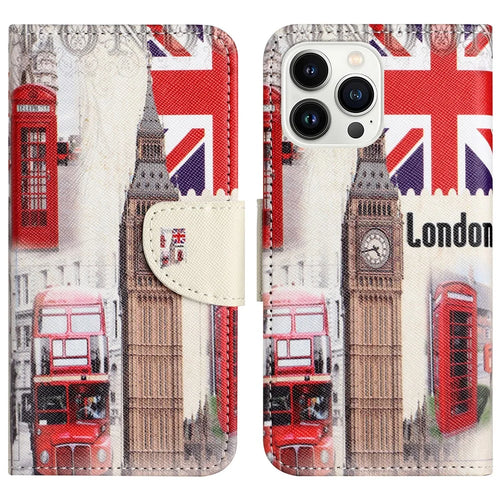 For iPhone 16 Pro Case Pattern Printing Cross Texture Phone Leather Cover - London Big Ben - 1