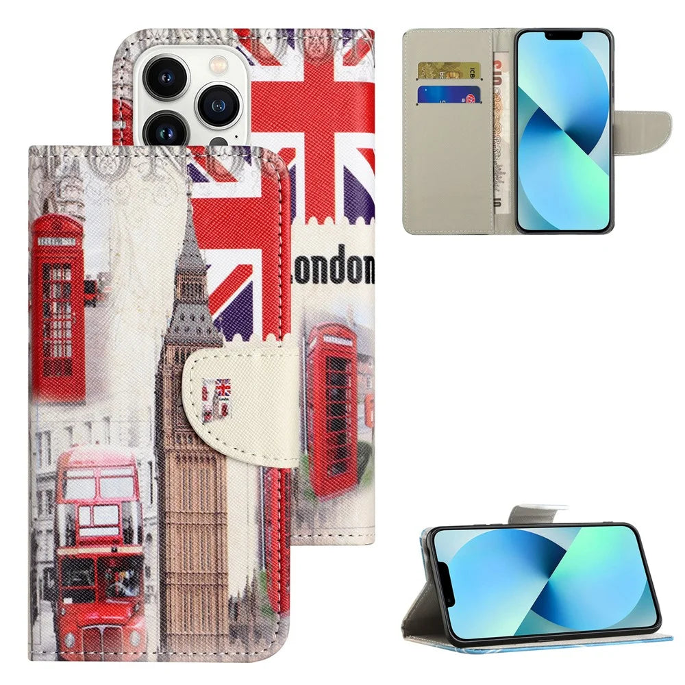For iPhone 16 Pro Case Pattern Printing Cross Texture Phone Leather Cover - London Big Ben - 6