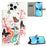 For iPhone 16 Pro Case Pattern Print PU Leather Wallet Flip Phone Cover - White / Butterflies - 6