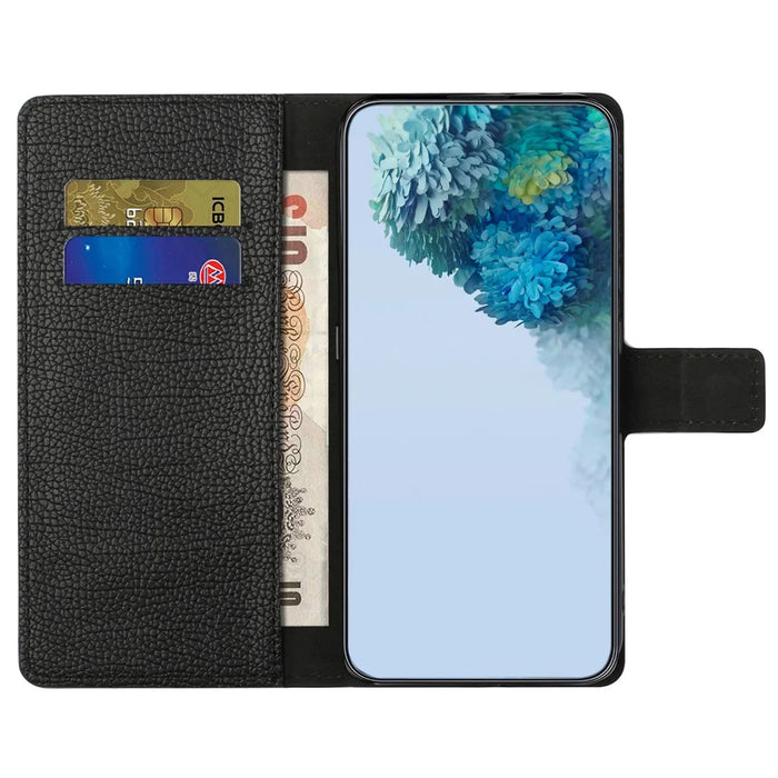 For iPhone 16 Case Litchi Texture PU Leather Wallet Folio Flip Phone Cover - Black - 2