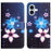 For iPhone 16 Case Pattern Print PU Leather Wallet Phone Cover Cross Texture - Blue Flower - 1