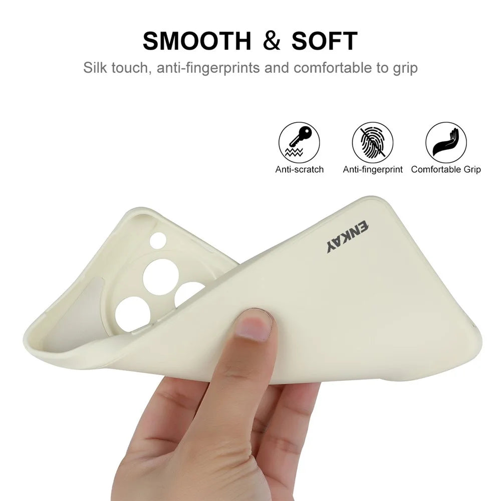 ENKAY HAT PRINCE For OnePlus 12 5G Case Anti-Drop Straight Edge Silicone Phone Cover - Beige - 3