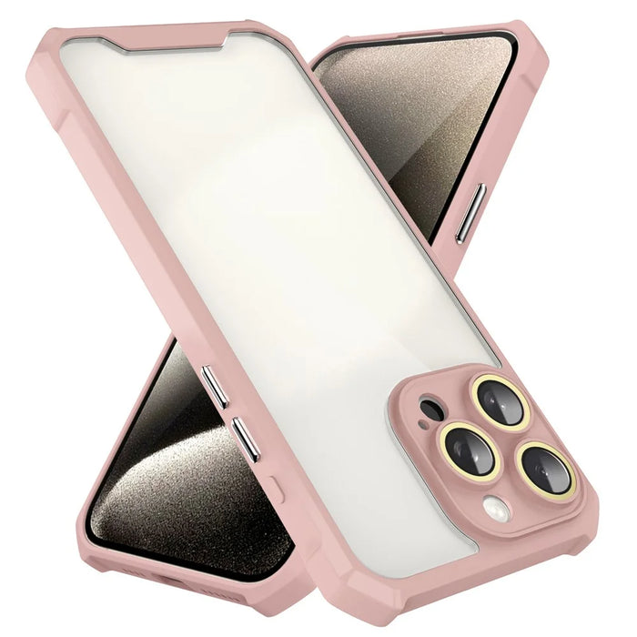 For iPhone 13 Pro Case Acrylic+TPU Reinforced Corners Protective Cover with Lens Film - Pink - 2