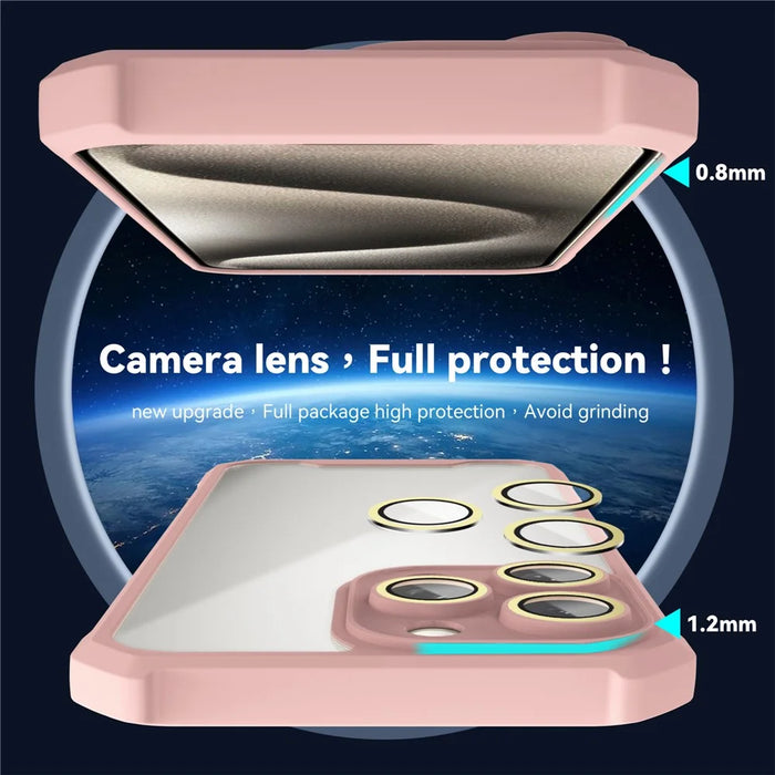 For iPhone 13 Pro Case Acrylic+TPU Reinforced Corners Protective Cover with Lens Film - Pink - 7