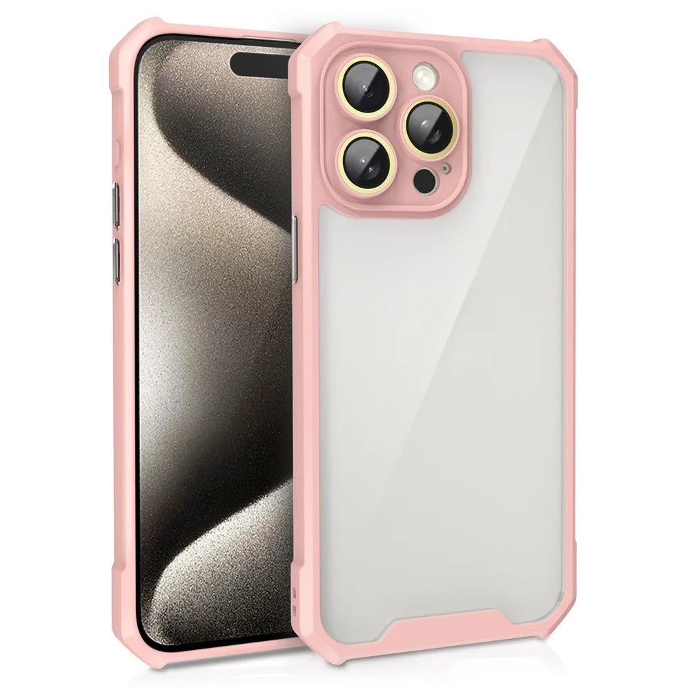 For iPhone 15 Pro Case Clear Acrylic+TPU Shockproof Anti-Scratch Phone Cover with Lens Film - Pink - 1