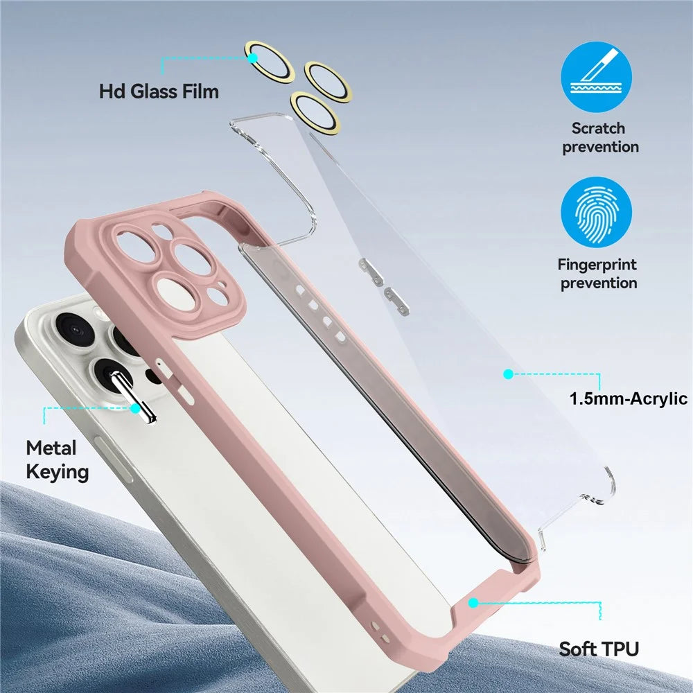 For iPhone 15 Pro Case Clear Acrylic+TPU Shockproof Anti-Scratch Phone Cover with Lens Film - Pink - 5