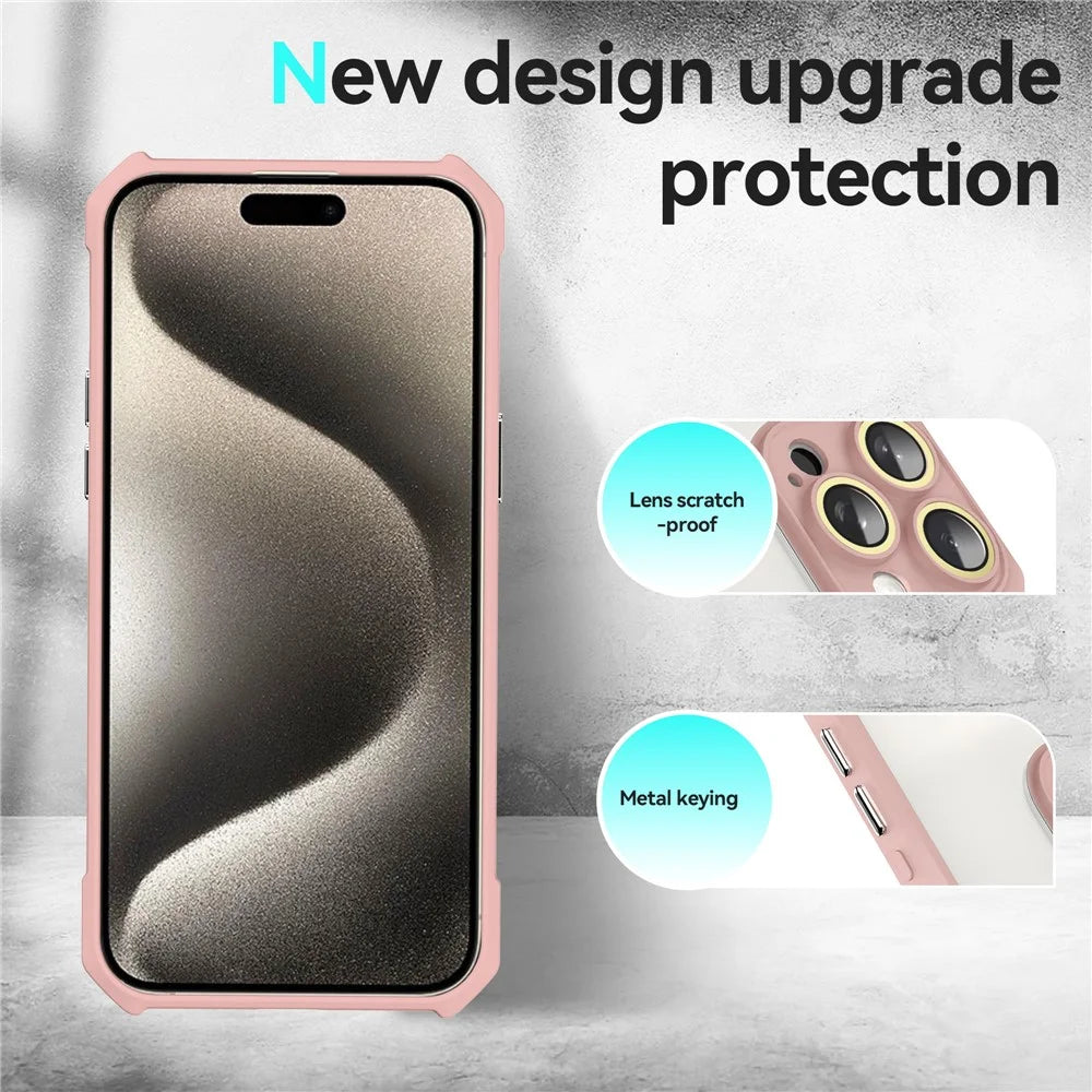 For iPhone 14 Pro Case Transparent Back Acrylic+TPU Phone Cover with Glass Lens Film - Pink - 4