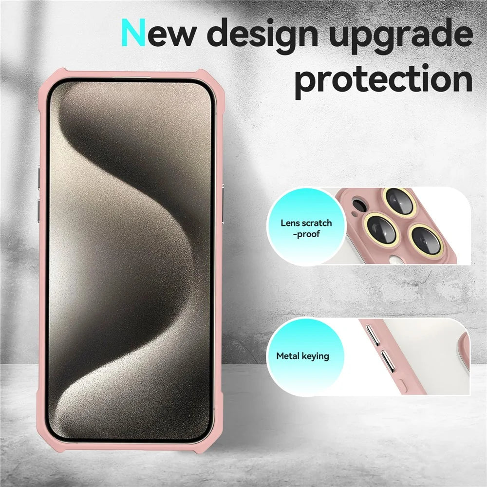 For iPhone 13 Pro Max Case Scratch Resistant Acrylic+TPU Phone Cover with Glass Lens Film - Pink - 4