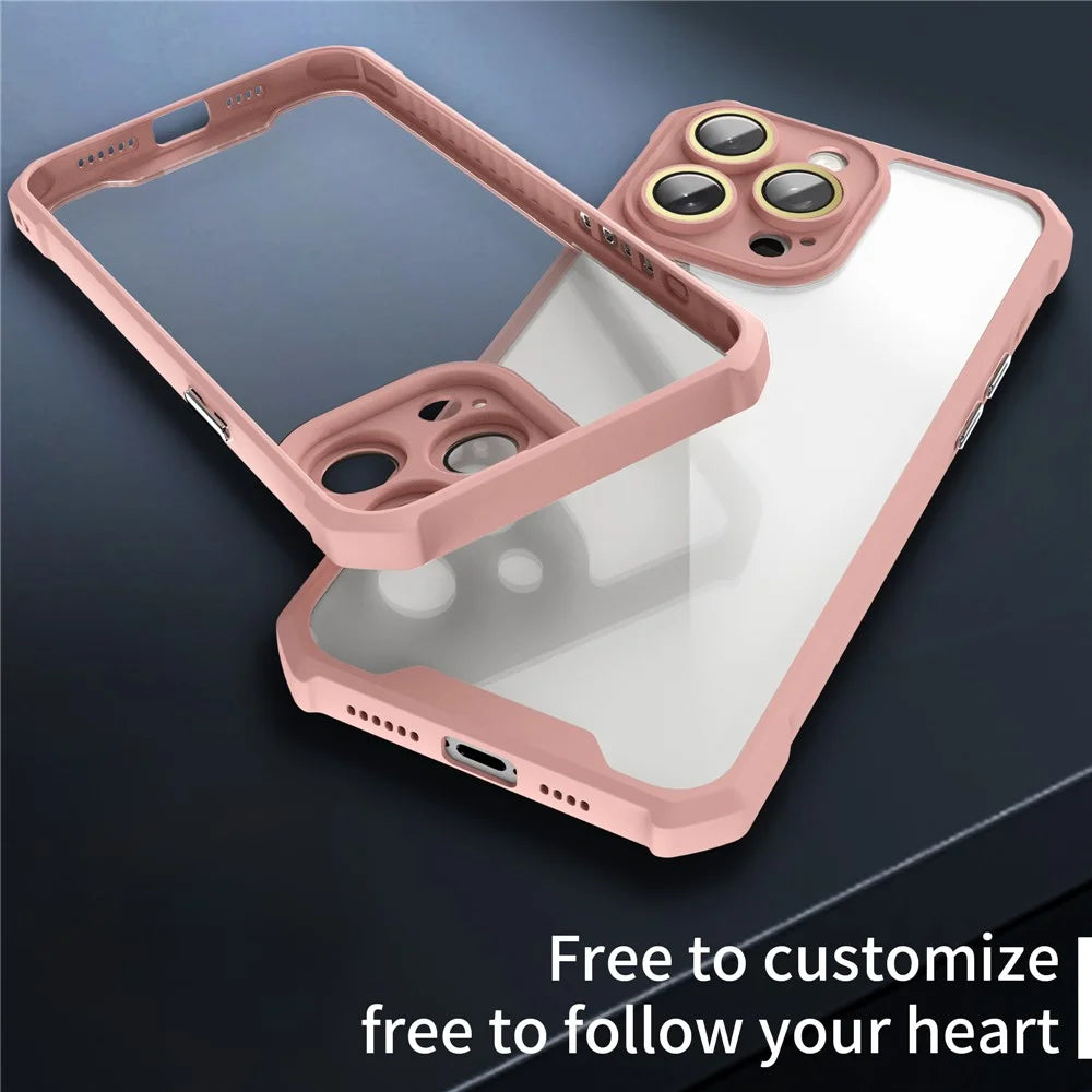 For iPhone 14 Pro Max Case Clear Acrylic+TPU Drop Protection Phone Cover with Lens Film - Pink - 6
