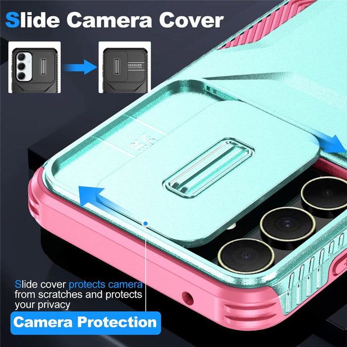 For Samsung Galaxy A55 5G Shockproof Case PC+TPU Phone Shell with Sliding Camera Cover - Green / Pink - 5