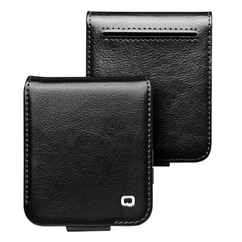 QIALINO For Samsung Galaxy Z Flip7 FE 5G / Z Flip6 5G Case TPU+Genuine Cow Leather Folio Flip Phone Cover - Black - 1