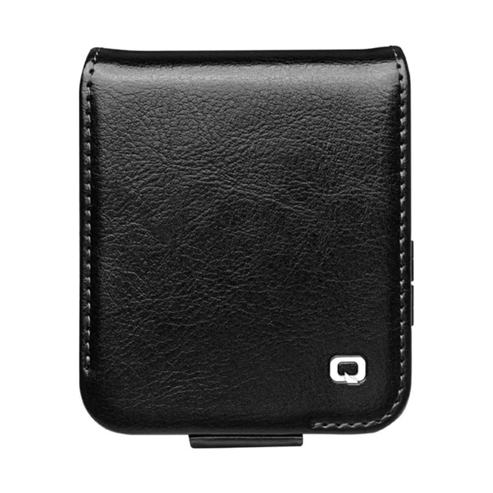 QIALINO For Samsung Galaxy Z Flip7 FE 5G / Z Flip6 5G Case TPU+Genuine Cow Leather Folio Flip Phone Cover - Black - 4