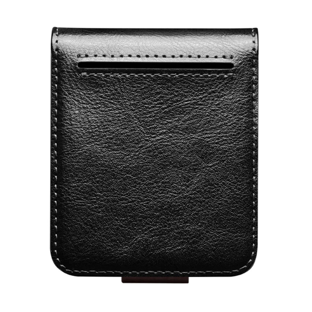 QIALINO For Samsung Galaxy Z Flip7 FE 5G / Z Flip6 5G Case TPU+Genuine Cow Leather Folio Flip Phone Cover - Black - 5