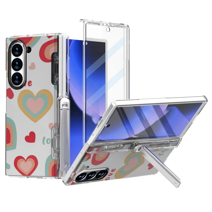 GW181 For Samsung Galaxy Z Fold6 5G Case Pattern Design Hard PC Kickstand Phone Cover - Big Heart - 1