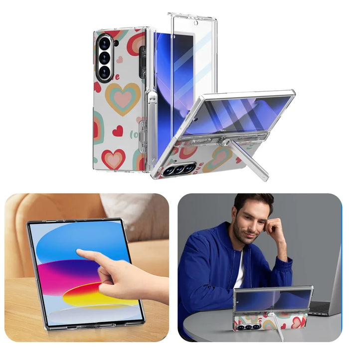 GW181 For Samsung Galaxy Z Fold6 5G Case Pattern Design Hard PC Kickstand Phone Cover - Big Heart - 7