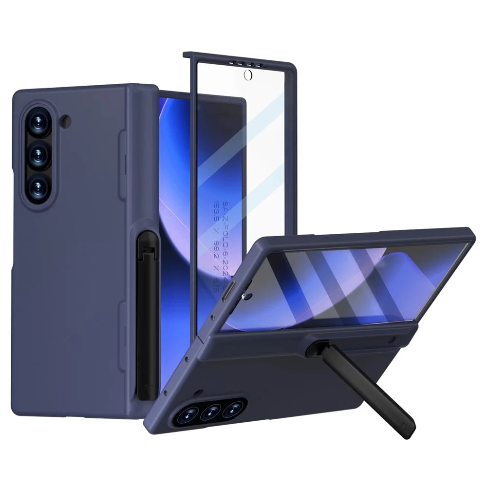 GW181 For Samsung Galaxy Z Fold6 5G Case Rubberized Hard PC Kickstand Phone Cover - Navy Blue - 1
