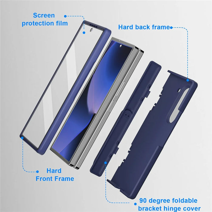 GW181 For Samsung Galaxy Z Fold6 5G Case Rubberized Hard PC Kickstand Phone Cover - Navy Blue - 4