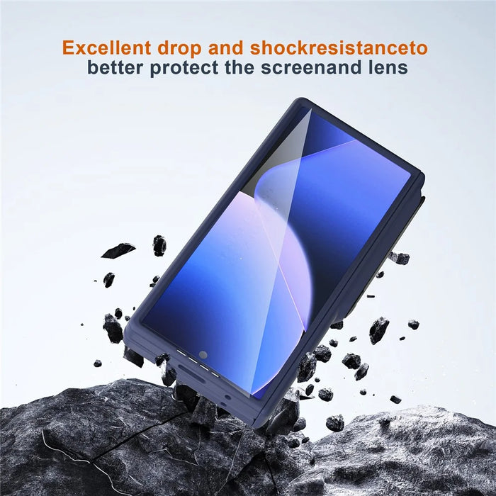 GW181 For Samsung Galaxy Z Fold6 5G Case Rubberized Hard PC Kickstand Phone Cover - Navy Blue - 5