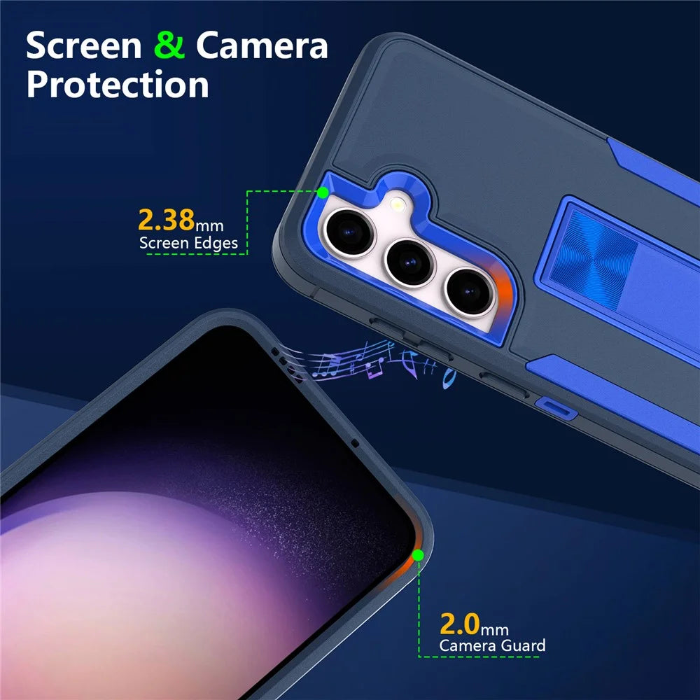 For Samsung Galaxy S24+ Case Drop-Proof TPU+PC Kickstand Phone Shell - Sapphire / Dark Blue - 4