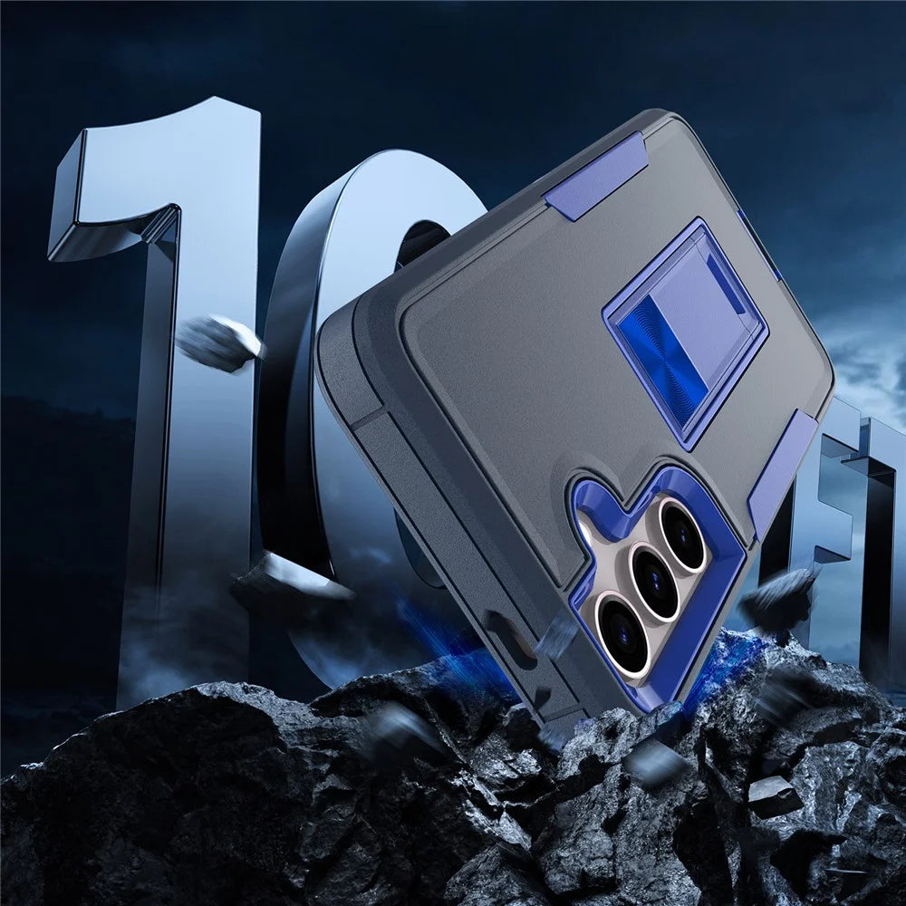 For Samsung Galaxy S24+ Case Drop-Proof TPU+PC Kickstand Phone Shell - Sapphire / Dark Blue - 5