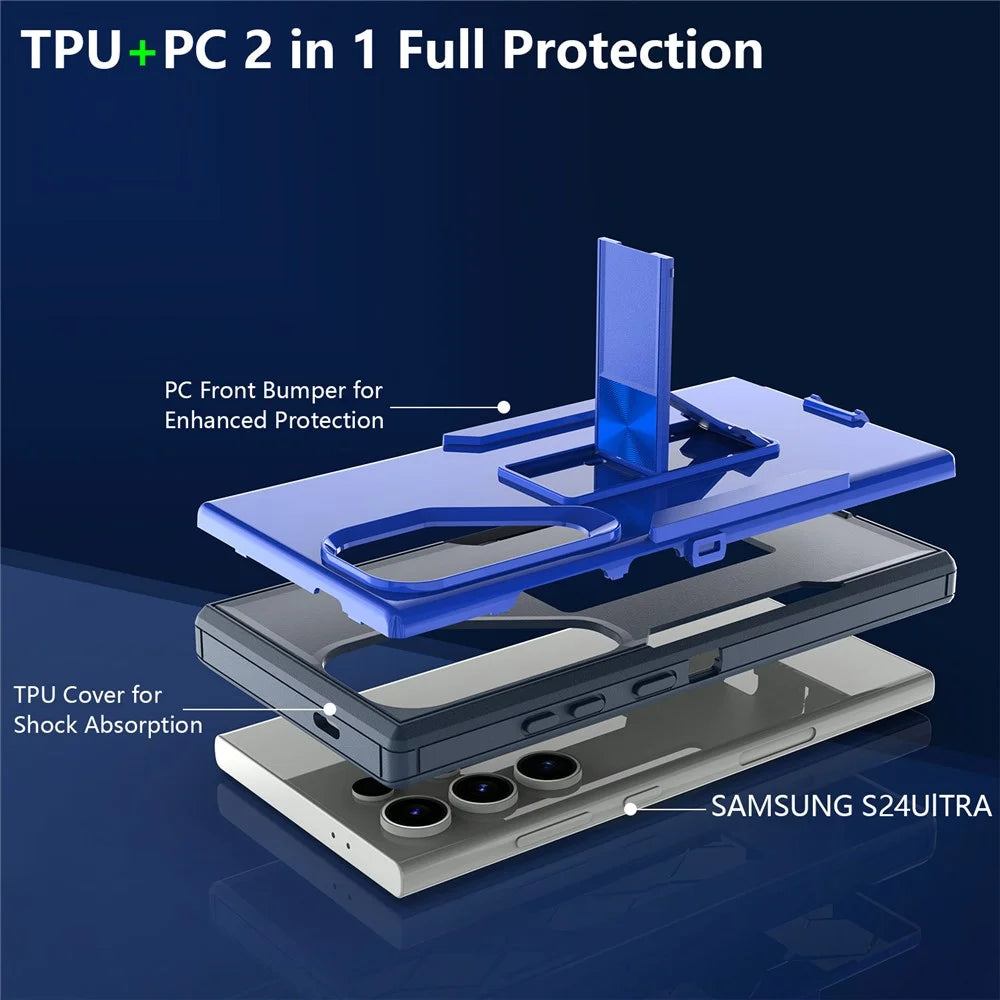 For Samsung Galaxy S24 Ultra Shockproof Case Kickstand TPU+PC Phone Cover - Sapphire / Dark Blue - 3