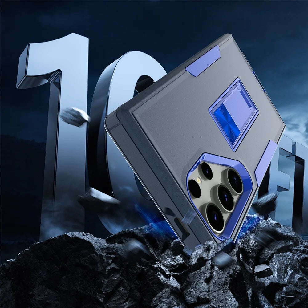 For Samsung Galaxy S24 Ultra Shockproof Case Kickstand TPU+PC Phone Cover - Sapphire / Dark Blue - 5
