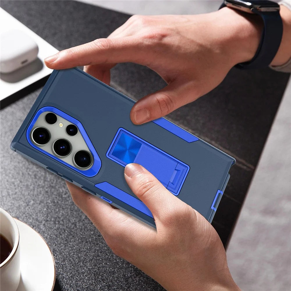 For Samsung Galaxy S24 Ultra Shockproof Case Kickstand TPU+PC Phone Cover - Sapphire / Dark Blue - 6
