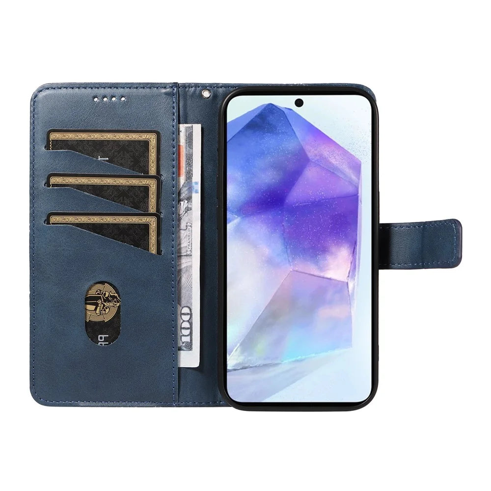 For Samsung Galaxy A55 5G Case Geometric Line Leather Phone Cover Card Slots Wallet - Blue - 2