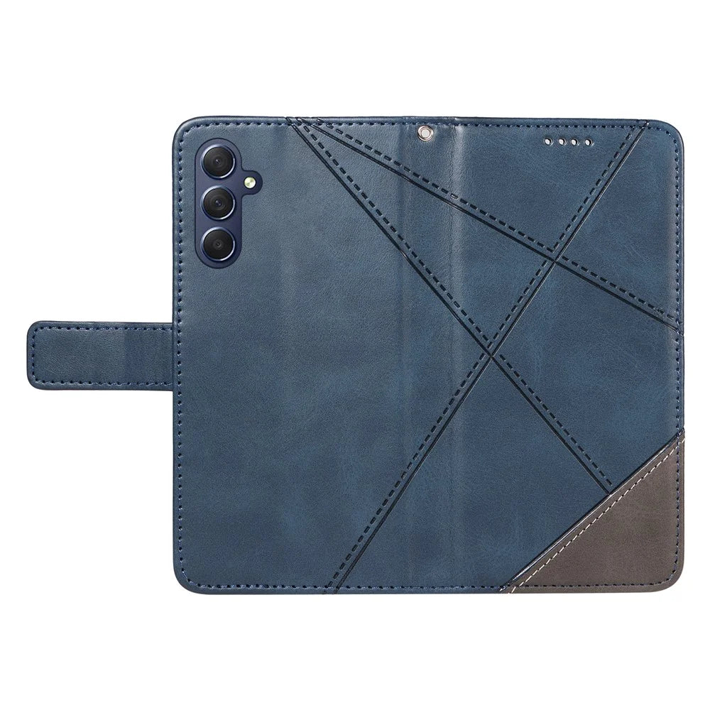 For Samsung Galaxy A55 5G Case Geometric Line Leather Phone Cover Card Slots Wallet - Blue - 5