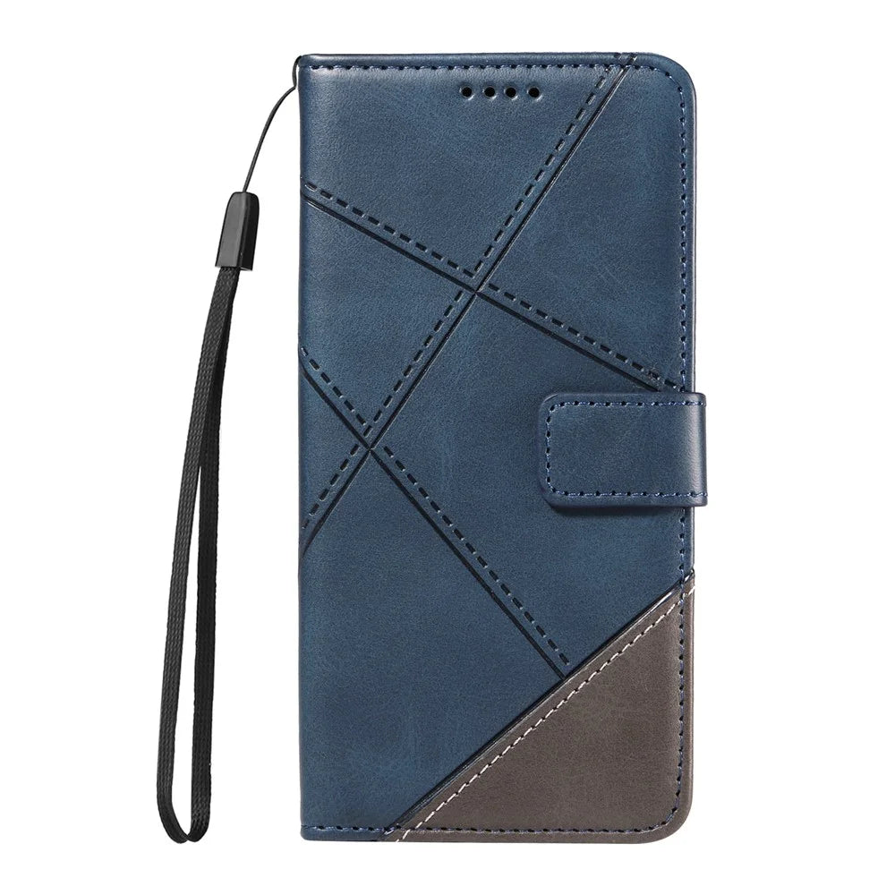 For Samsung Galaxy A55 5G Case Geometric Line Leather Phone Cover Card Slots Wallet - Blue - 7
