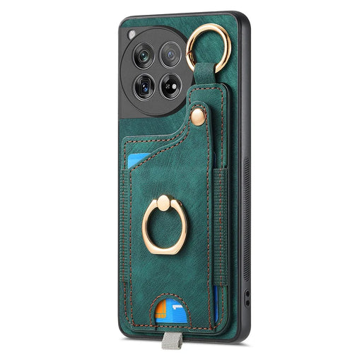 D6 For OnePlus 12 5G Case Leather+TPU Phone Cover with Ring Kickstand Card Bag - Green - 2