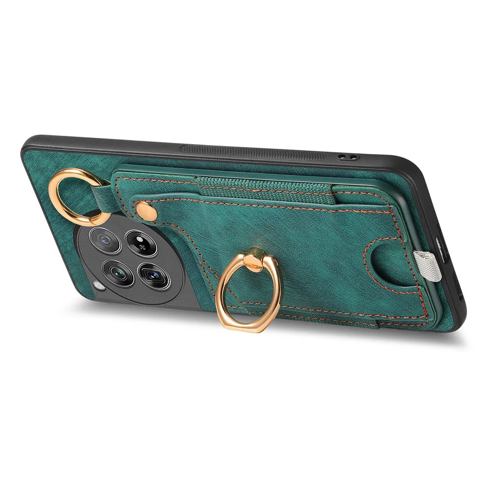 D6 For OnePlus 12 5G Case Leather+TPU Phone Cover with Ring Kickstand Card Bag - Green - 3