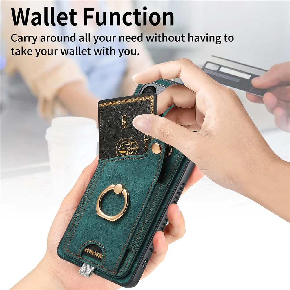 D6 For OnePlus 12 5G Case Leather+TPU Phone Cover with Ring Kickstand Card Bag - Green - 7