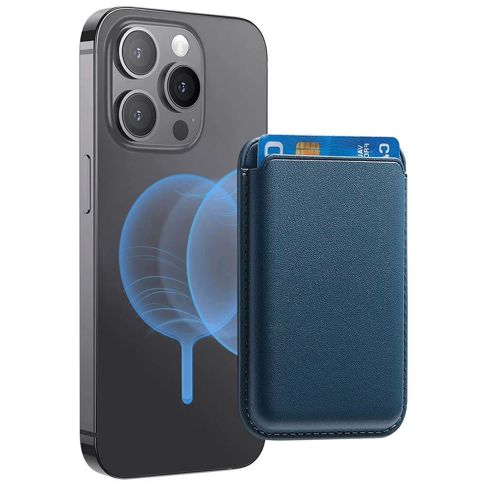 KB-58 Magnetic Card Holder Solid Color PU Leather Credit Cards Case - Blue - 1