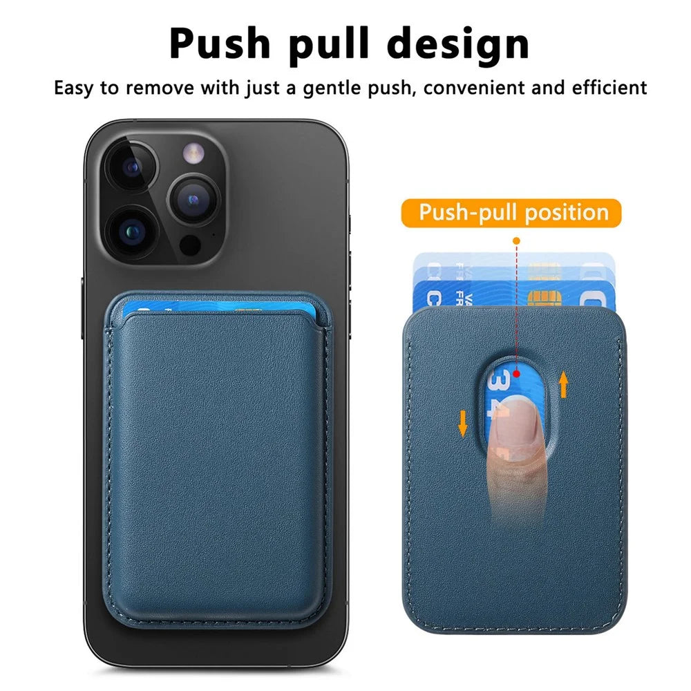 KB-58 Magnetic Card Holder Solid Color PU Leather Credit Cards Case - Blue - 5