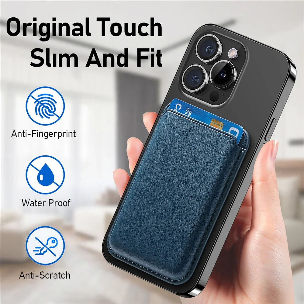 KB-58 Magnetic Card Holder Solid Color PU Leather Credit Cards Case - Blue - 7