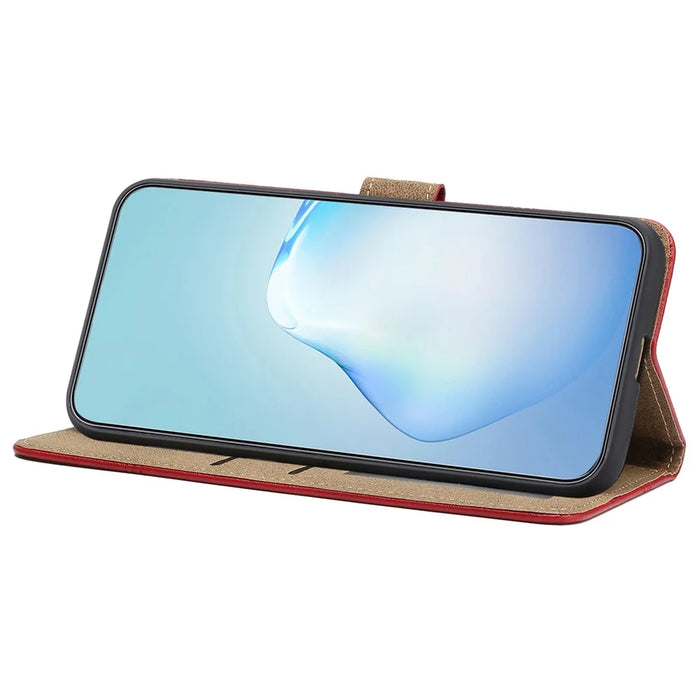 Anti-fall Flip Wallet Case For iPhone 14, Business Style Anti-scratch Cowhide Texture PU Leather Phone Cover Stand with Strap - Red - 2