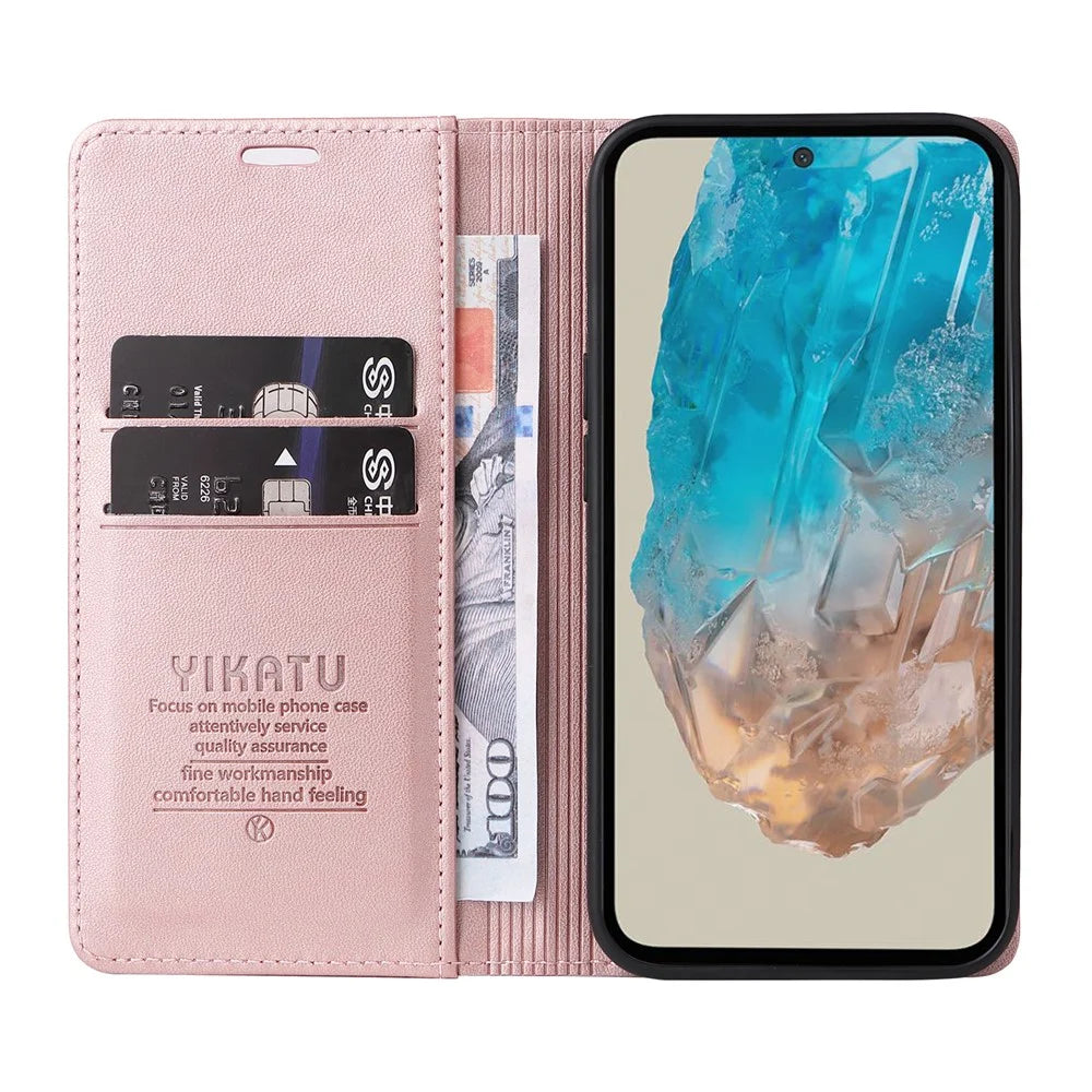 YIKATU YK-001 For Samsung Galaxy M35 5G Case Leather Flip Phone Cover Hidden Magnetic Absorption - Rose Gold - 2