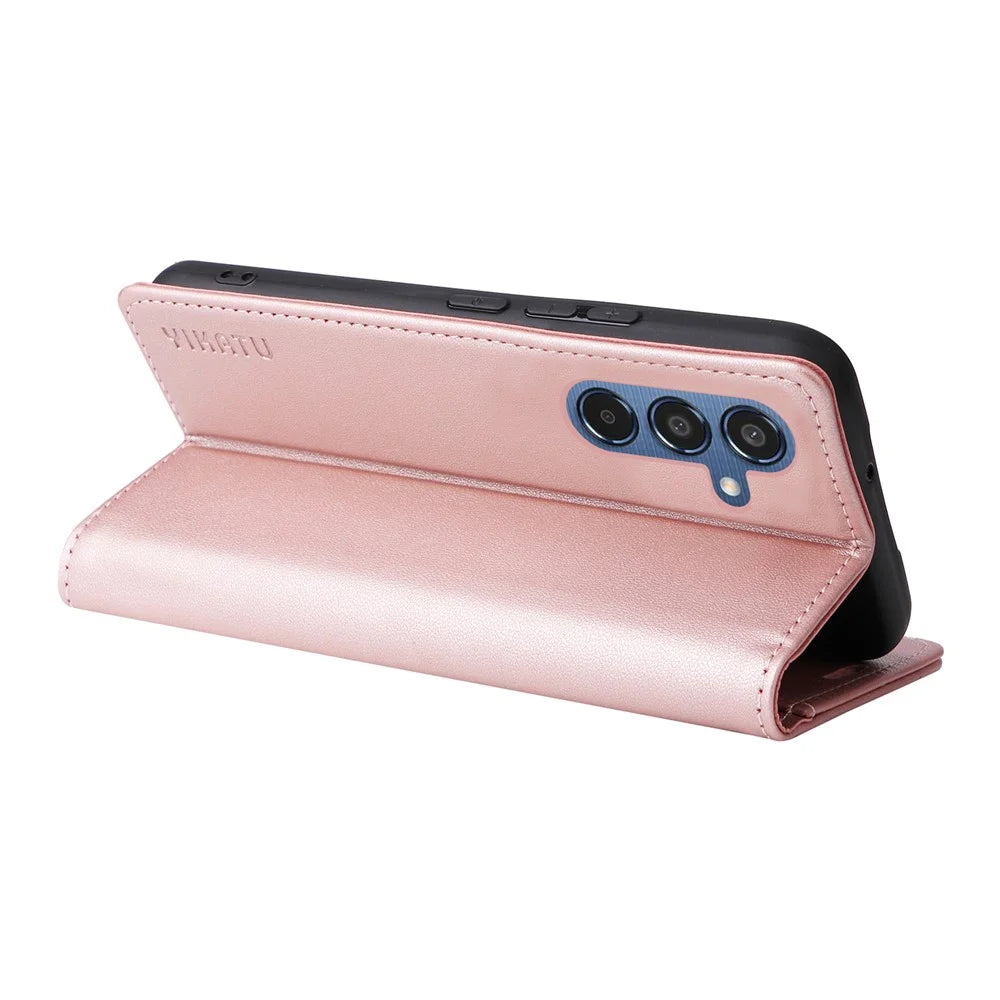 YIKATU YK-001 For Samsung Galaxy M35 5G Case Leather Flip Phone Cover Hidden Magnetic Absorption - Rose Gold - 3