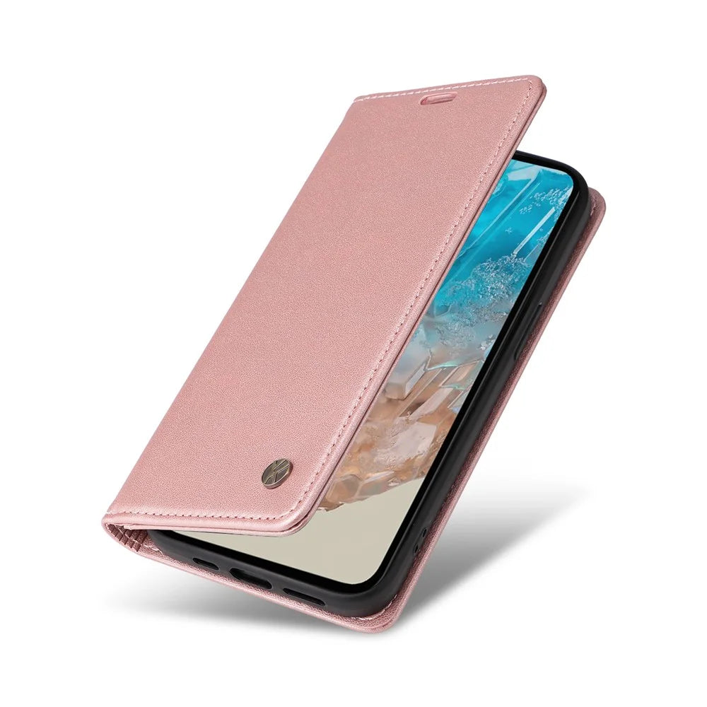 YIKATU YK-001 For Samsung Galaxy M35 5G Case Leather Flip Phone Cover Hidden Magnetic Absorption - Rose Gold - 5