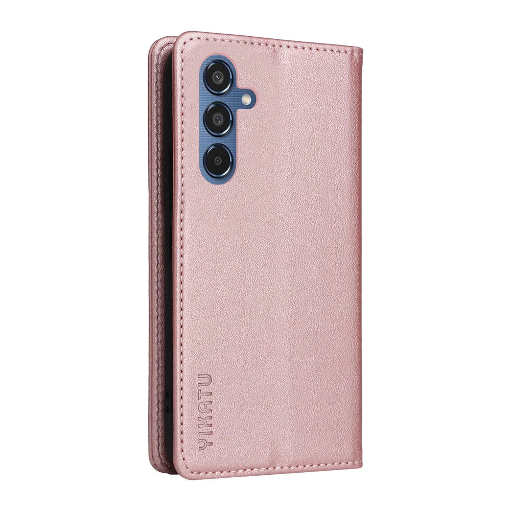 YIKATU YK-001 For Samsung Galaxy M35 5G Case Leather Flip Phone Cover Hidden Magnetic Absorption - Rose Gold - 7