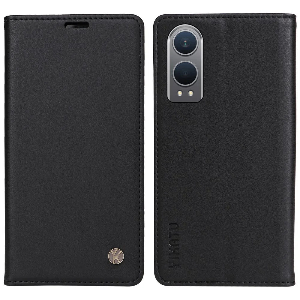 YIKATU YK-001 For OnePlus Nord CE4 Lite 5G / Oppo K12x 5G (China) Case Leather Phone Cover Magnetic Closure Bookstyle Stand - Black - 1