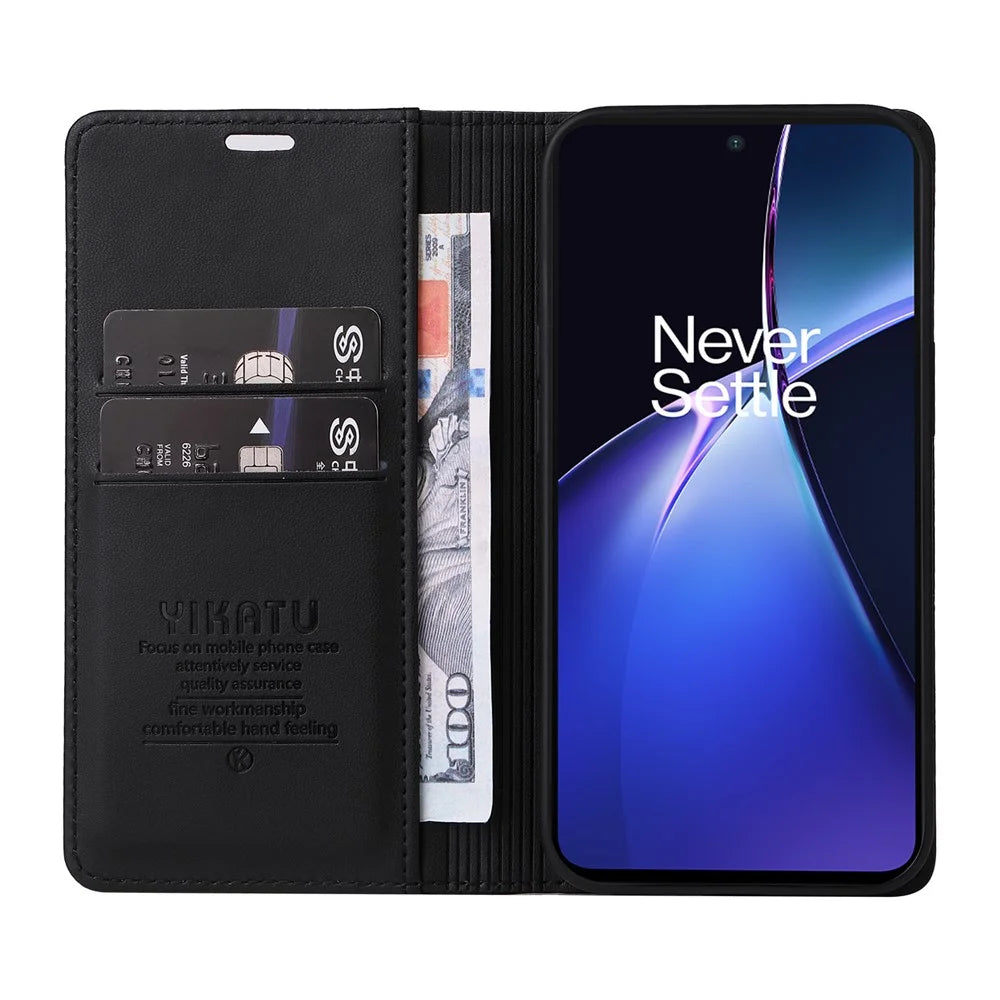 YIKATU YK-001 For OnePlus Nord CE4 Lite 5G / Oppo K12x 5G (China) Case Leather Phone Cover Magnetic Closure Bookstyle Stand - Black - 2