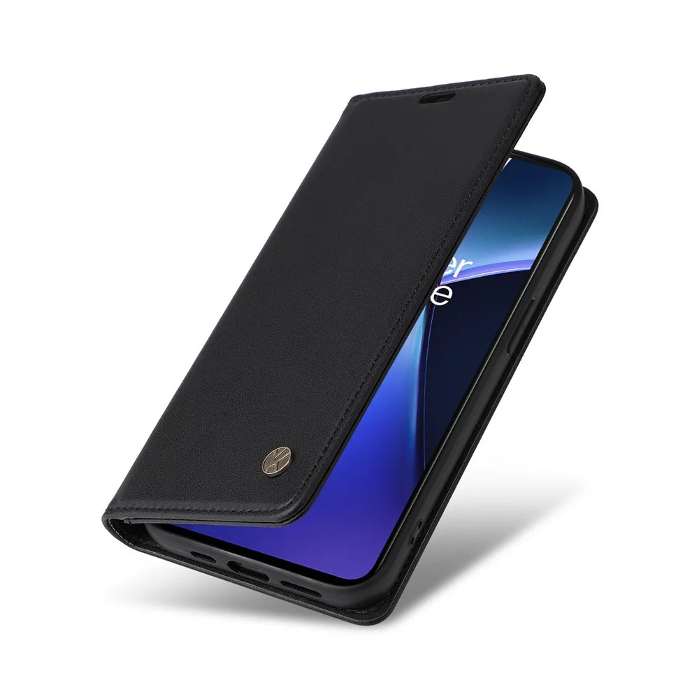 YIKATU YK-001 For OnePlus Nord CE4 Lite 5G / Oppo K12x 5G (China) Case Leather Phone Cover Magnetic Closure Bookstyle Stand - Black - 5