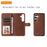 For Samsung Galaxy S25+ / S24+ Case 2 in 1 Detachable Magnetic Leather Wallet Mobile Cover with Strap - Brown - 3