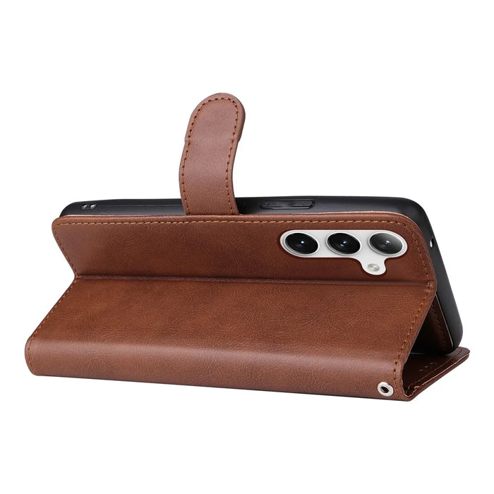 For Samsung Galaxy S25+ / S24+ Case 2 in 1 Detachable Magnetic Leather Wallet Mobile Cover with Strap - Brown - 4